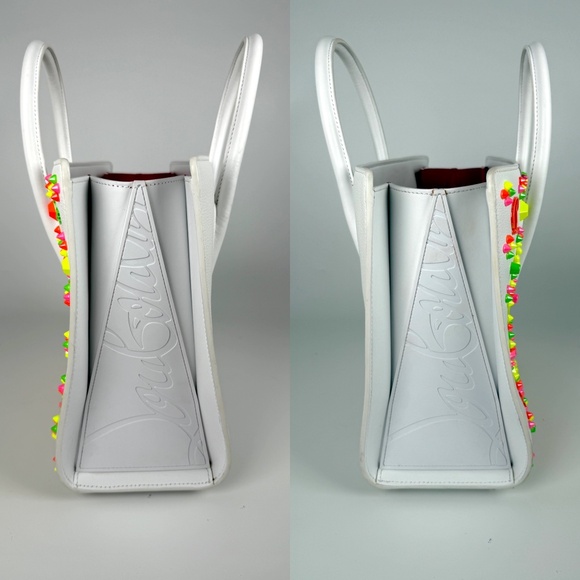 Sold Christian Louboutin Paloma Medium Spike Loubinthesky White Neon Tote Bag - Picture 7 of 11